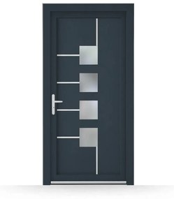 Porta di servizio in PVC e vetro, 1100 x 2100 mm, antracite, apertura a destra verso l’interno, doppio vetro Satinato, modello Spoleto