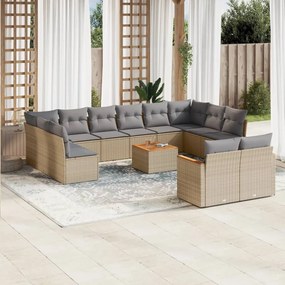 Set Divano da Giardino 13 pz con Cuscini Beige Misto Polyrattan