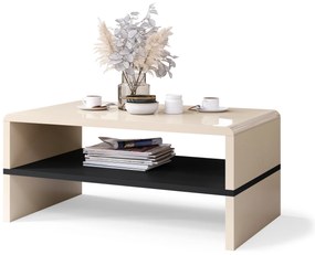 ROCK Beige Lucido/Nero Opaco - MODERNO TAVOLINO DA CAFFÈ/DA SALOTTO CON RIPIANO