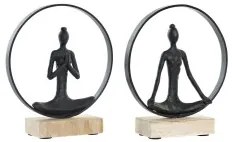 Statua Decorativa DKD Home Decor 23 x 10 x 27 cm Nero Marrone Yoga (2 Unità)