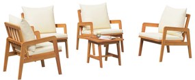 Set bistro da 5 pezzi con cuscini in legno massello di acacia