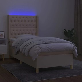 Letto a molle con materasso e led crema 100x200cm in tessuto