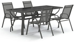 Set da pranzo da giardino 5 pz grigio e nero