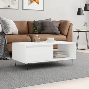 Tavolino Da Salotto Bianco 90x50x36,5 Cm İn Legno Multistrato /
