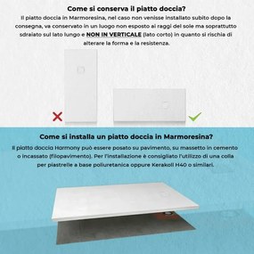 Piatto doccia 100x120 in marmoresina bianco con griglia in acciaio inox Harmony