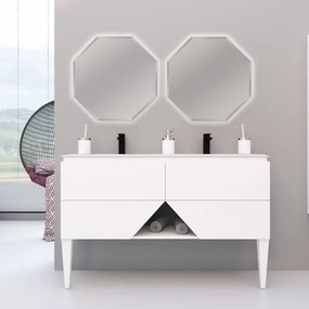 Mobile sottolavabo e lavabo Vintage per doppia vasca bianco opaco L 140 x H 55 x P 45.3 cm