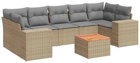 Set Divano da Giardino 8 pz con Cuscini Beige in Polyrattan