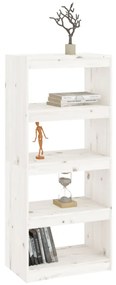 Libreria/divisorio bianco 60x30x135,5 cm legno massello di pino