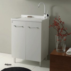 Xilon "Lavanderina" Mobile Lavatoio 60x45 Bianco Opaco C/Asse In Polipropilene