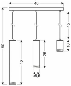 Lampada a sospensione con paralume in metallo nero e oro 6x46 cm Tubo - Candellux Lighting