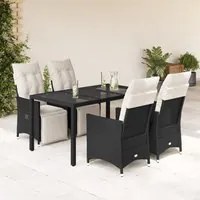 Set da Pranzo da Giardino 5 pz Nero con Cuscini in Polyrattan 3276865