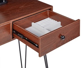 Tavolino da toeletta con 2 cassetti e specchio LED marrone scuro e nero LOIX Beliani