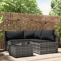 Set Divani da Giardino 4 pz con Cuscini in Polyrattan Grigio 319765