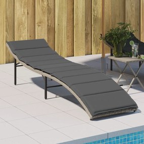 Lettino Prendisole Con Cuscino Grigio 55x199x50cm İn Polyrattan /