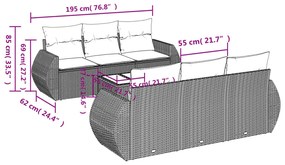 Set Divani da Giardino 7 pz con Cuscini Grigio in Polyrattan