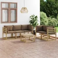 Set Salotto da Giardino 6 pz con Cuscini Tortora 3065185