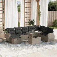 Set Divano da Giardino 9pz con Cuscini Grigio Chiaro Polyrattan 3275192