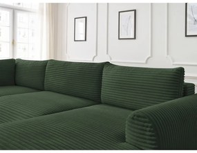 Divano angolare in verde scuro allungabile (con penisola a destra/a forma di "U") con rivestimento in velluto a coste Lucien – Bobochic Paris