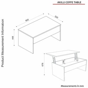 Tavolino pieghevole AKILLI 44,8x90 cm bianco