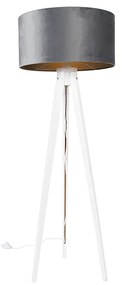 Lampada da terra moderna a treppiede bianca con paralume in velluto grigio 50 cm - Tripod Classic