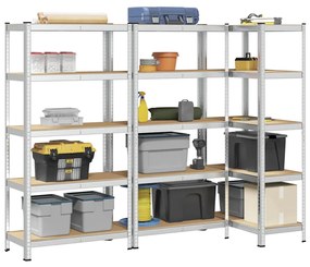 Scaffali Resistenti 5 Ripiani 3pz Argento Acciaio E Multistrato /