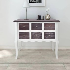 Mobile Consolle Con 6 Cassetti Marrone E Bianco İn Legno /