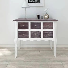 Mobile Consolle Con 6 Cassetti Marrone E Bianco İn Legno /
