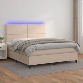 Giroletto Molle Materasso e LED Cappuccino 180x200cm Similpelle