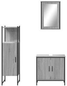 Set mobili da bagno 3 pz grigio sonoma in legno multistrato