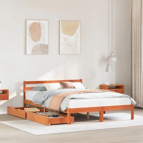 Letto Senza Materasso Marrone Cera 140x190 Cm İn Legno Di Pino /