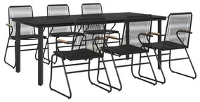 Set da pranzo da giardino 7 pz nero in rattan pvc