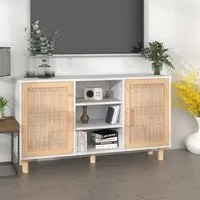 Credenza Bianca 105x30x60cm Legno Massello Pino Rattan Naturale cod mxl 20936