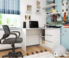 Scrivania Angolare 124 Cm Destra 3 Cassetti Bianco Opaco Artika