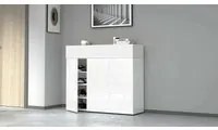 Scarpiera Dcanestrell, Porta scarpe salvaspazio a 4 ante, Armadio multifunzione da ingresso, 114x38h100 cm, Bianco effetto larice