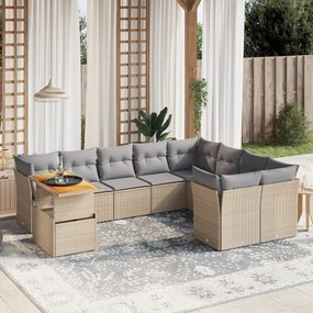 Set divano da giardino 10 pz con cuscini beige in polyrattan