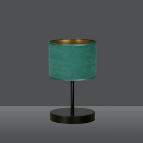 Lampada Da Tavolo 1 Luce Ganesha In Acciaio Nero E Paralume In Tessuto Verde