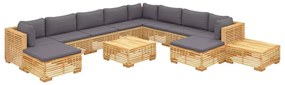 Set divani da giardino 12 pz con cuscini legno massello di teak