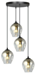 Lampadario 4 Luci Fuxi Base Tonda In Acciaio Nero E Vetri Fumè