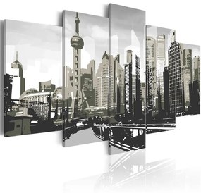 Quadro Shanghai  la piu' grande citta' cinese  Colore bianco e nero, Dimensioni e Misure 100x50