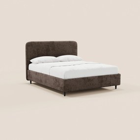 KAELOS letto minimal imbottito - vano contenitore, piedi alti e testiera arrotondata in tessuto ciniglia