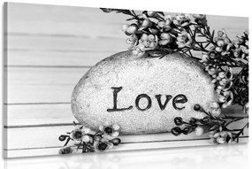 Quadro su tela – Con scritta su pietra Love in bianco e nero