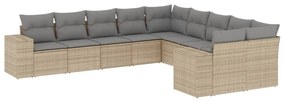 Set Divano da Giardino 10 pz con Cuscini Beige in Polyrattan