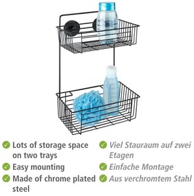 Mensola a muro nera a due livelli per il bagno Vacuum-Loc® Pavia Bari - Wenko
