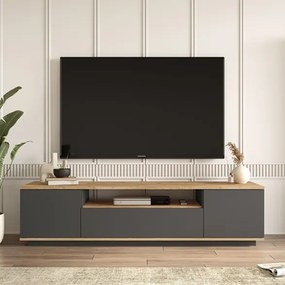 Mobile TV Da Terra 180 Cm Con Vano Ed Ante Antracite E Legno Todd