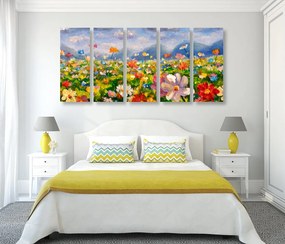 Quadri 5 pezzi – Pittura a olio di fiori selvatici