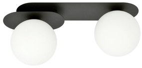 Plafoniera Minimal 2 Luci Teia In Acciaio Nero E Sfere Vetro Opale