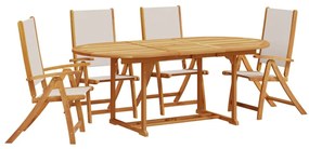 Set pranzo da giardino 5pz legno massello di acacia e textilene