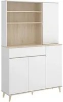 Credenza Dmere, Buffet dispensa da soggiorno, Madia da salotto moderna a 4 ante, 120x40h191 cm, Bianco e Rovere