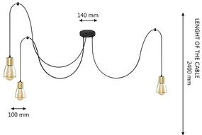 Lampadario a sospensione con filo TUBE LONG 3xE27/10W/230V nero/oro