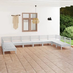 Set salotto da giardino 10 pz bianco in legno massello di pino
